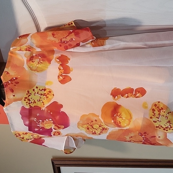 Susan Graver Size XXS Sheer White Floral Open Front Kimono Cardigan w/ Tank - Picture 3 of 6